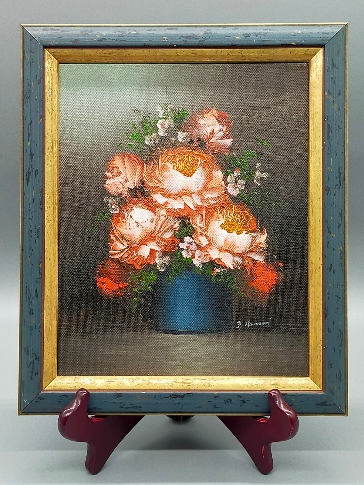 Ölgemälde – Blumenstillstand Pfingstrosen signiert J. Hansen