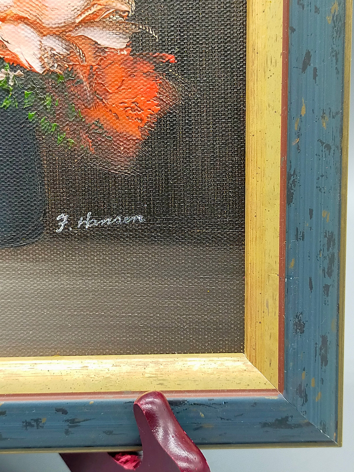 Ölgemälde – Blumenstillstand Pfingstrosen signiert J. Hansen
