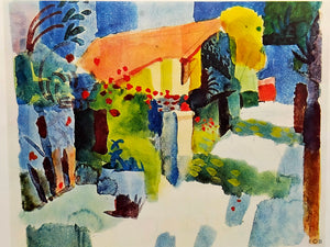 Deutsche Schule (XX) – Gartenansicht mit Haus Expressionistische Landschaft