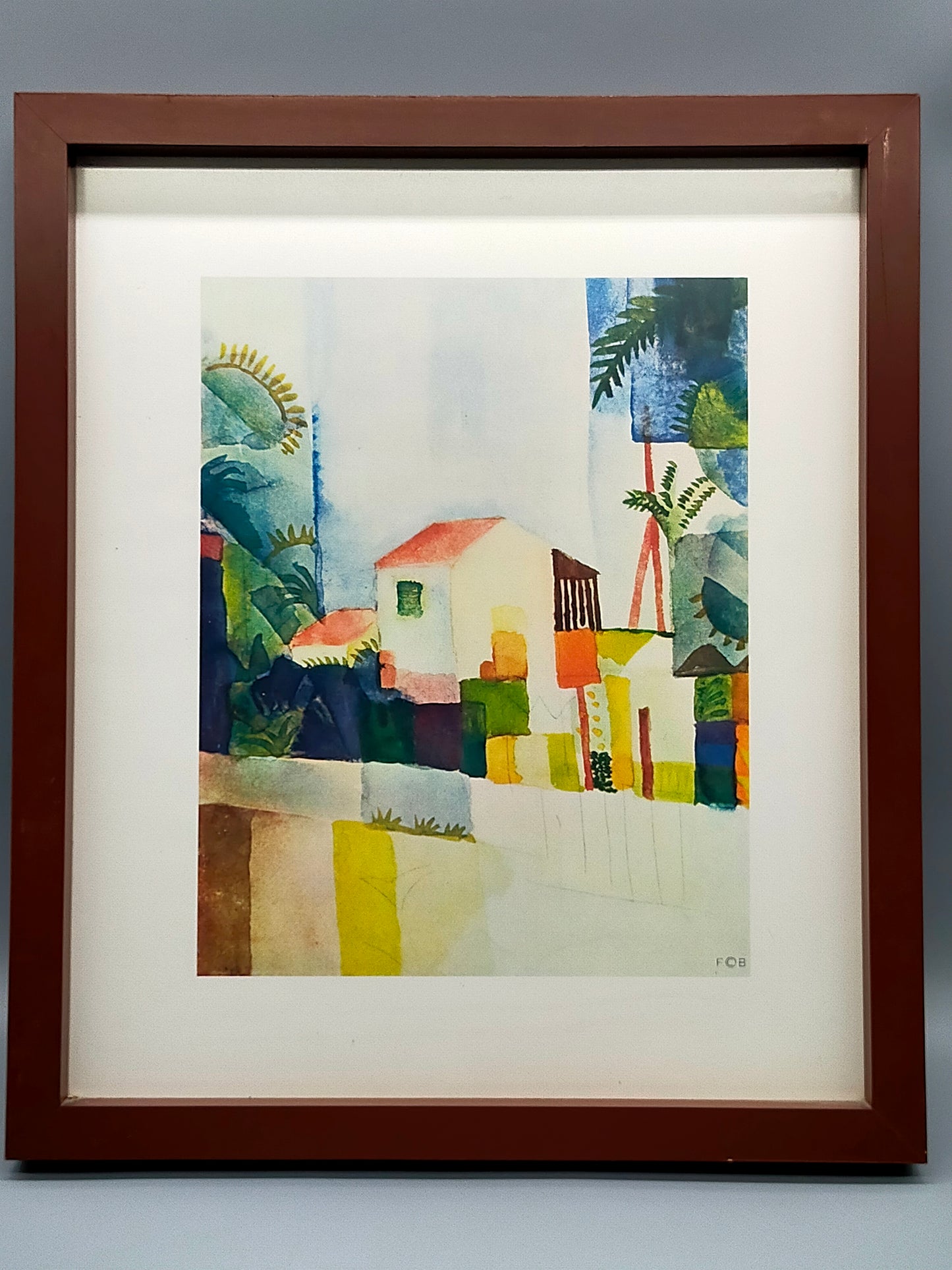 Deutsche Schule (XX) - Abstraktes Haus im Garten - Farbige Lithographie