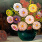 Deutsches Stillleben (XX) – Blumenstrauß in Vase mit Apfel – Öl auf Holz
