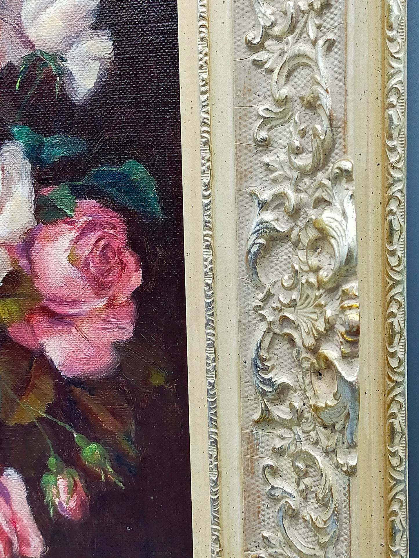 Ölgemälde Rosenstilleben – Gerahmtes Blumenbild Von H. Plück