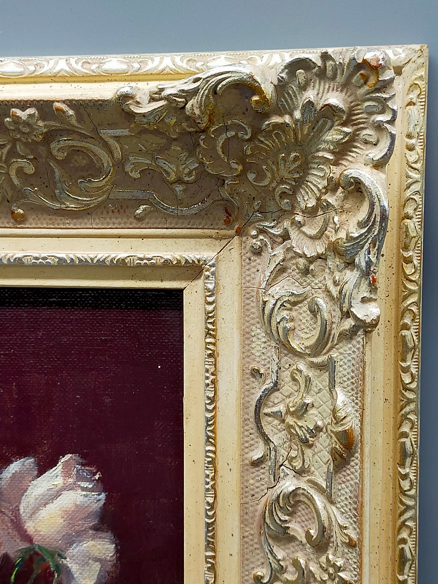 Ölgemälde Rosenstilleben – Gerahmtes Blumenbild Von H. Plück