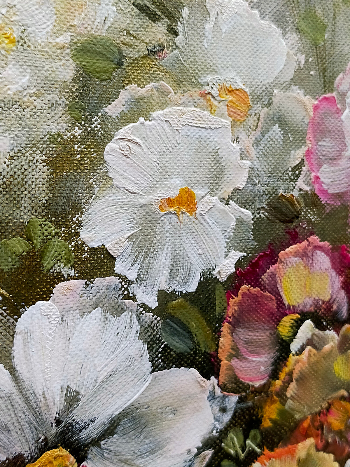 Elegantes Ölgemälde – Blumenstrauß in Korb von Zaliki