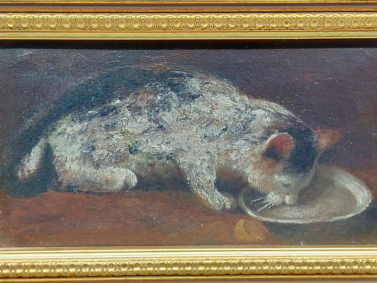 Europäische Schule (XIX) – Trinkende Katze – Historische Tiermalerei