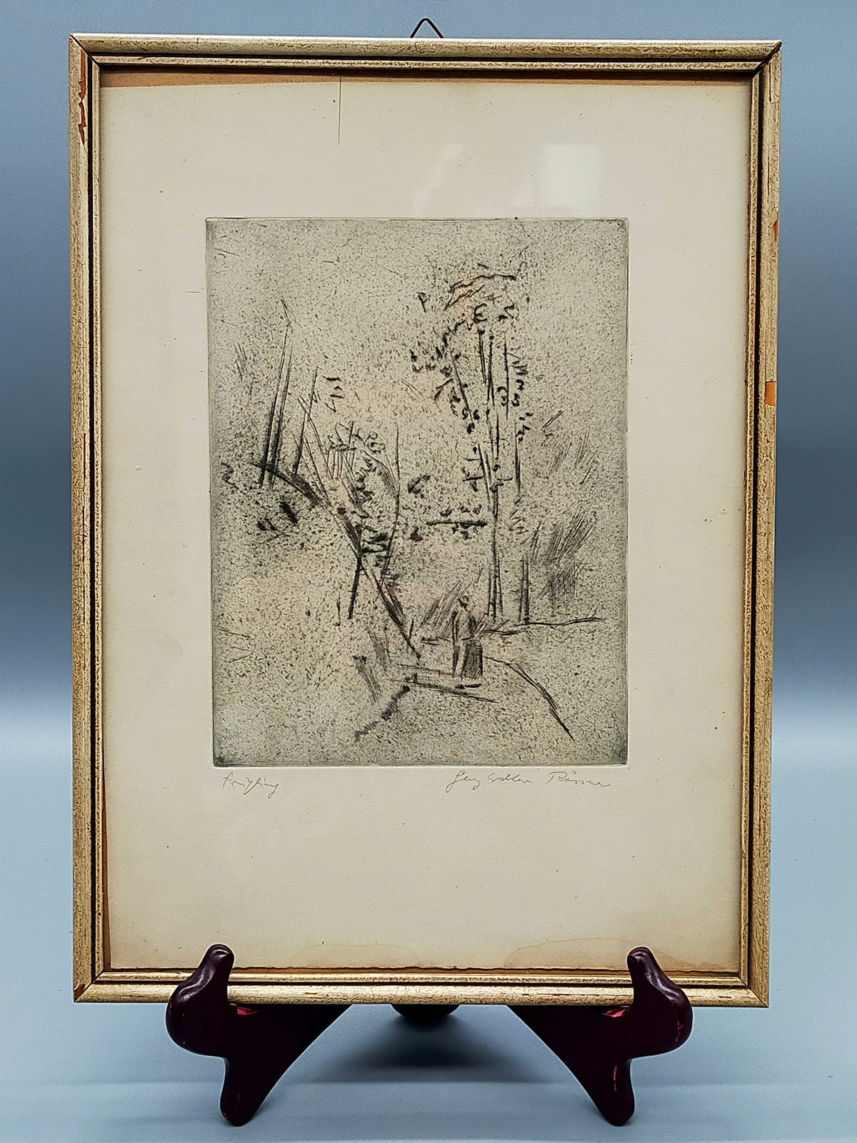 Georg Walter Rössner Frühlingslandschaft mit Spaziergängerin Radierung
