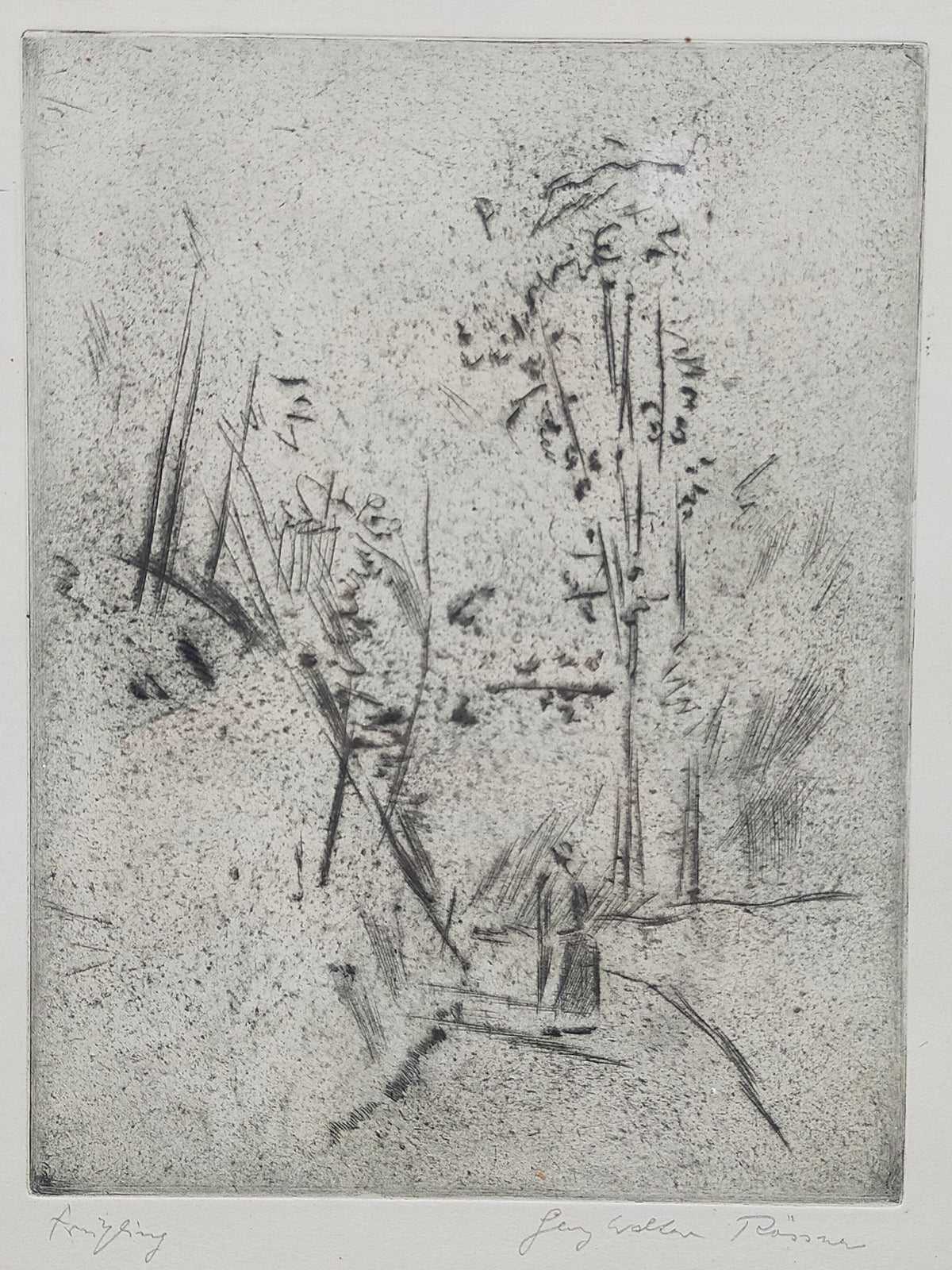 Georg Walter Rössner Frühlingslandschaft mit Spaziergängerin Radierung