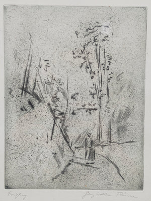 Georg Walter Rössner Frühlingslandschaft mit Spaziergängerin Radierung