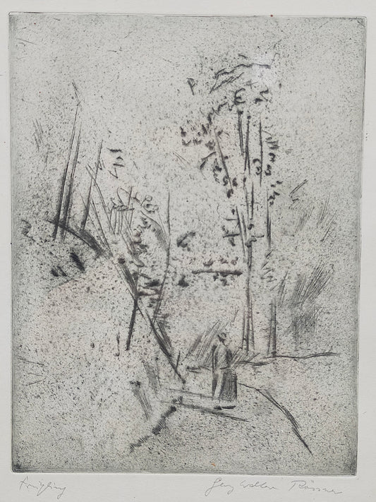 Georg Walter Rössner Frühlingslandschaft mit Spaziergängerin Radierung