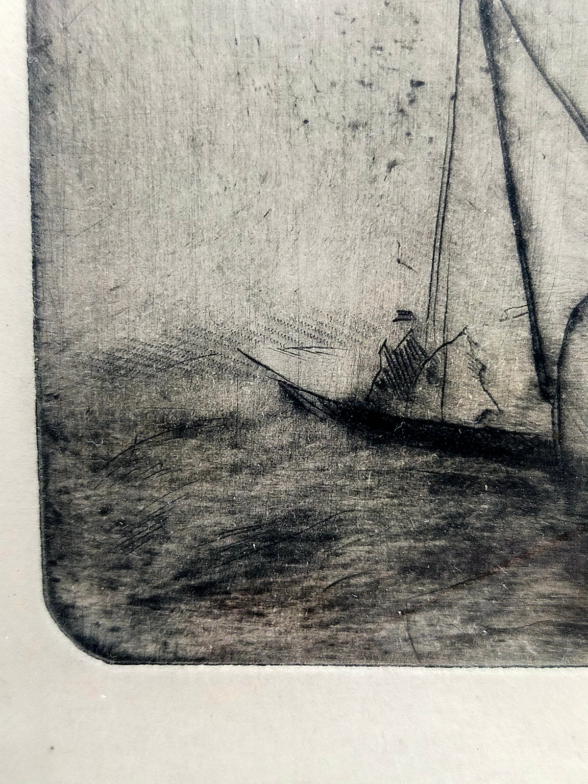 Original Radierung Georg Walter Rössner – Maritime Szene mit Boot