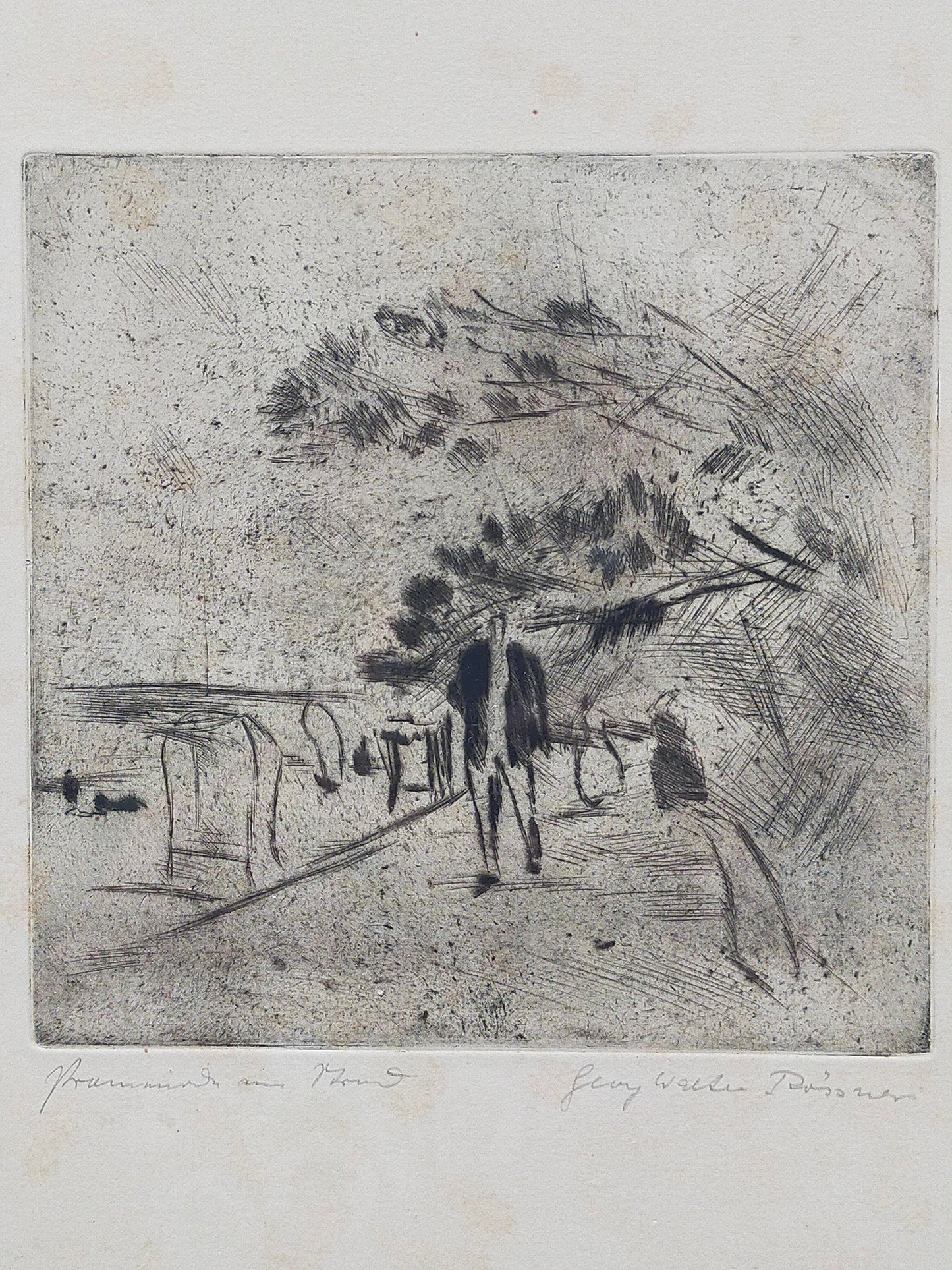 Originale Radierung – Georg Walter Rössner Promenieren am Strand