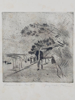 Originale Radierung – Georg Walter Rössner Promenieren am Strand