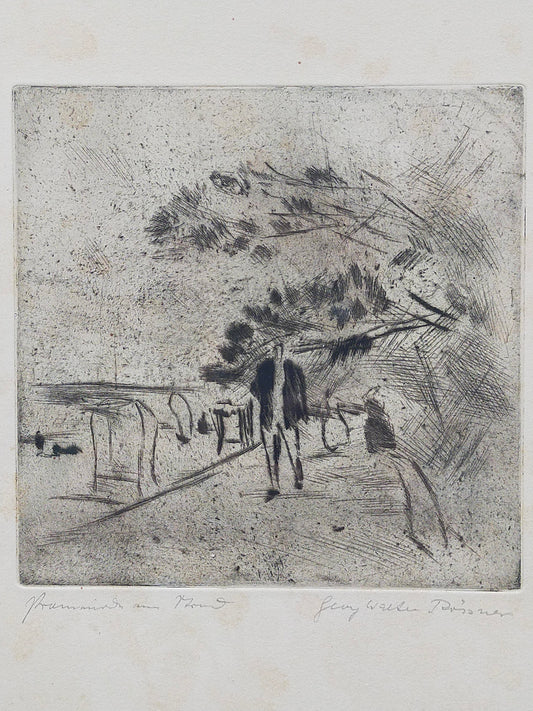 Originale Radierung – Georg Walter Rössner Promenieren am Strand