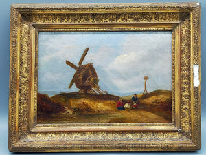 Öl Gemälde Windmühle Landschaft C. Mancolm 1850