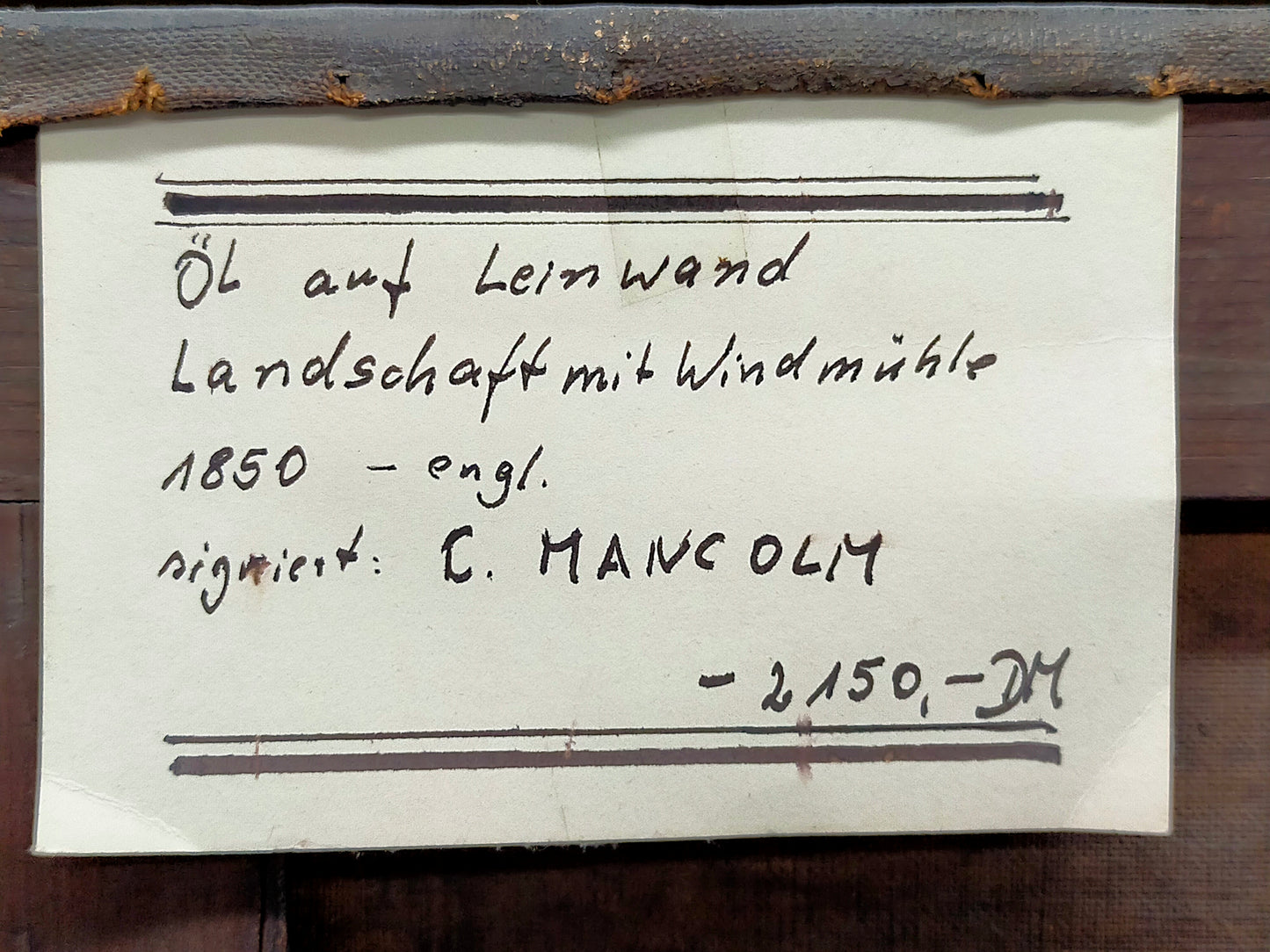 Öl Gemälde Windmühle Landschaft C. Mancolm 1850