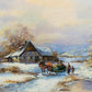 Öl auf Holz – Schneelandschaft mit Fachwerkhaus und Pferdeschlitten