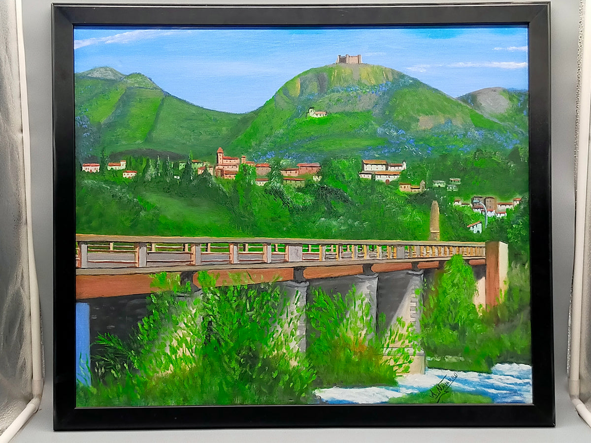 Spanische Schule (XX) – Landschaft mit Brücke und Burg
