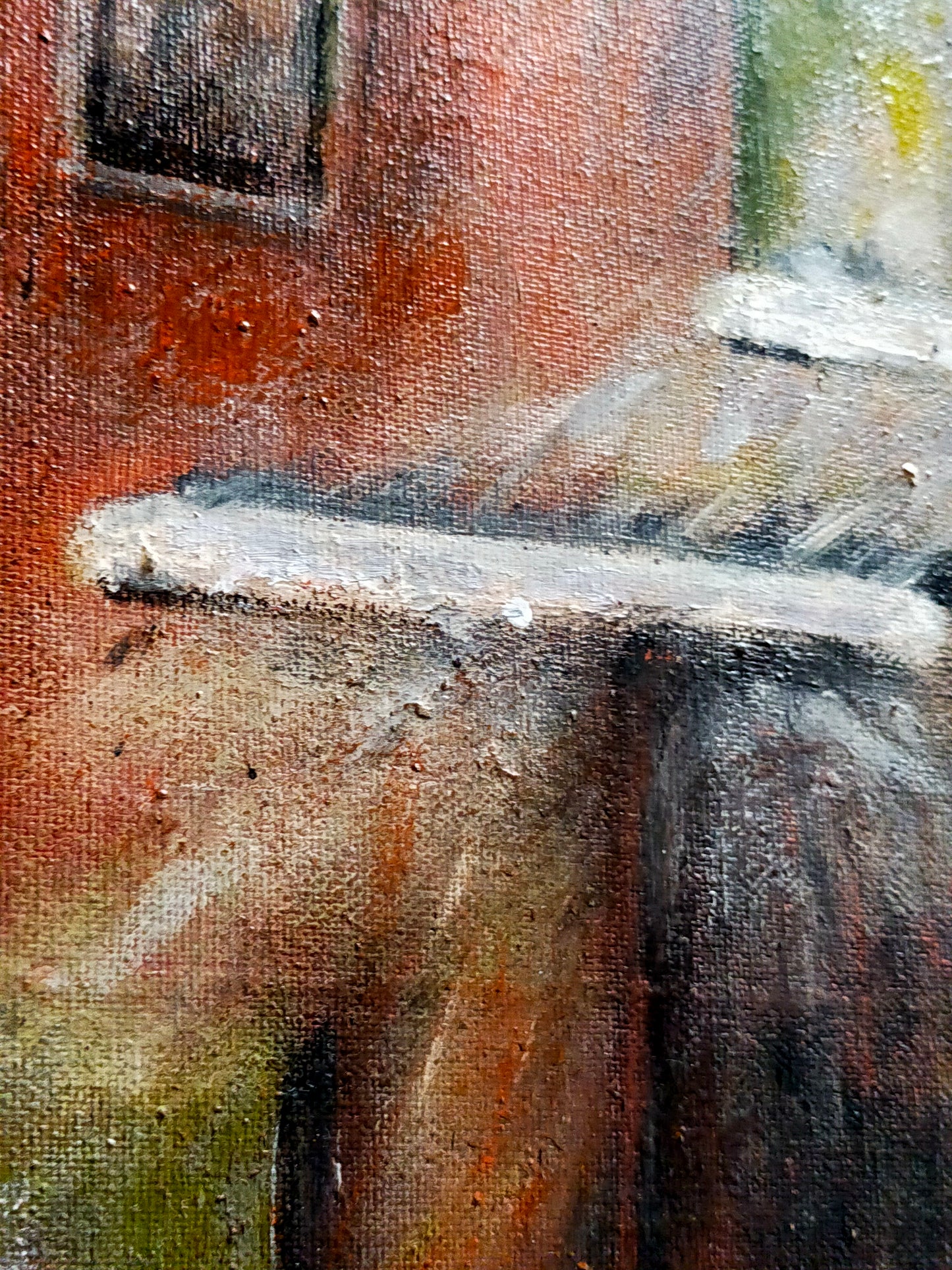 Großes Ölgemälde – Expressives Damenporträt mit Architektur Signiert