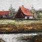 Ölgemälde – Ländliche Flusslandschaft mit Reetdachhaus