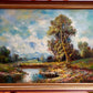 Malerische Landschaft in Öl – Flusslandschaft mit altem Ba