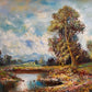 Malerische Landschaft in Öl – Flusslandschaft mit altem Ba