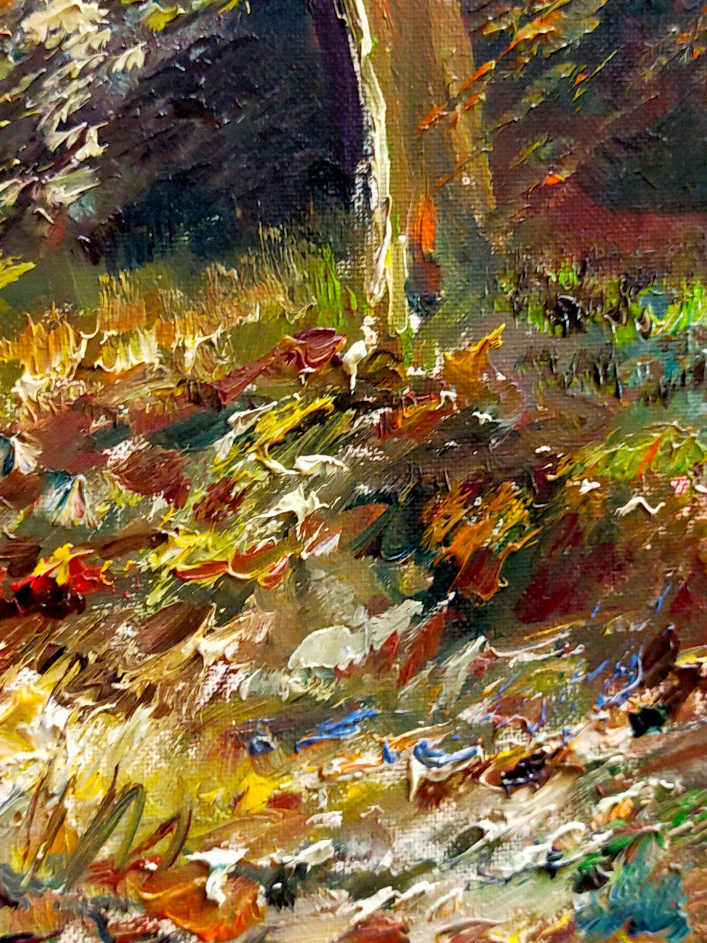 Malerische Landschaft in Öl – Flusslandschaft mit altem Ba