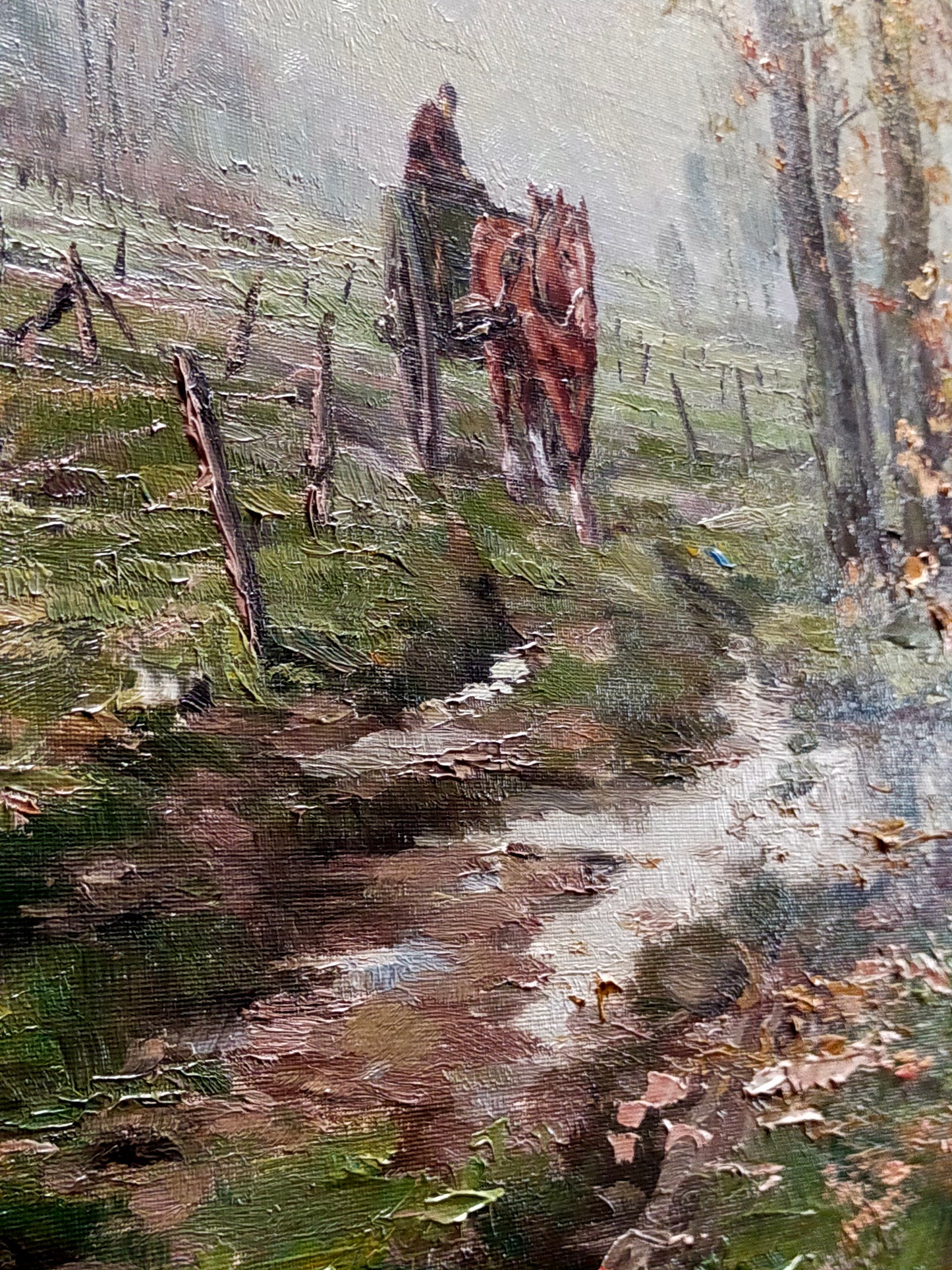Ölgemälde Landschaft – Herunterziehende Herbststimmung mit Reiter