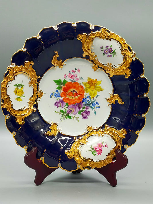 Ehemalige Meissen Porzellan Teller – Handbemalt Gold Kobaltblau