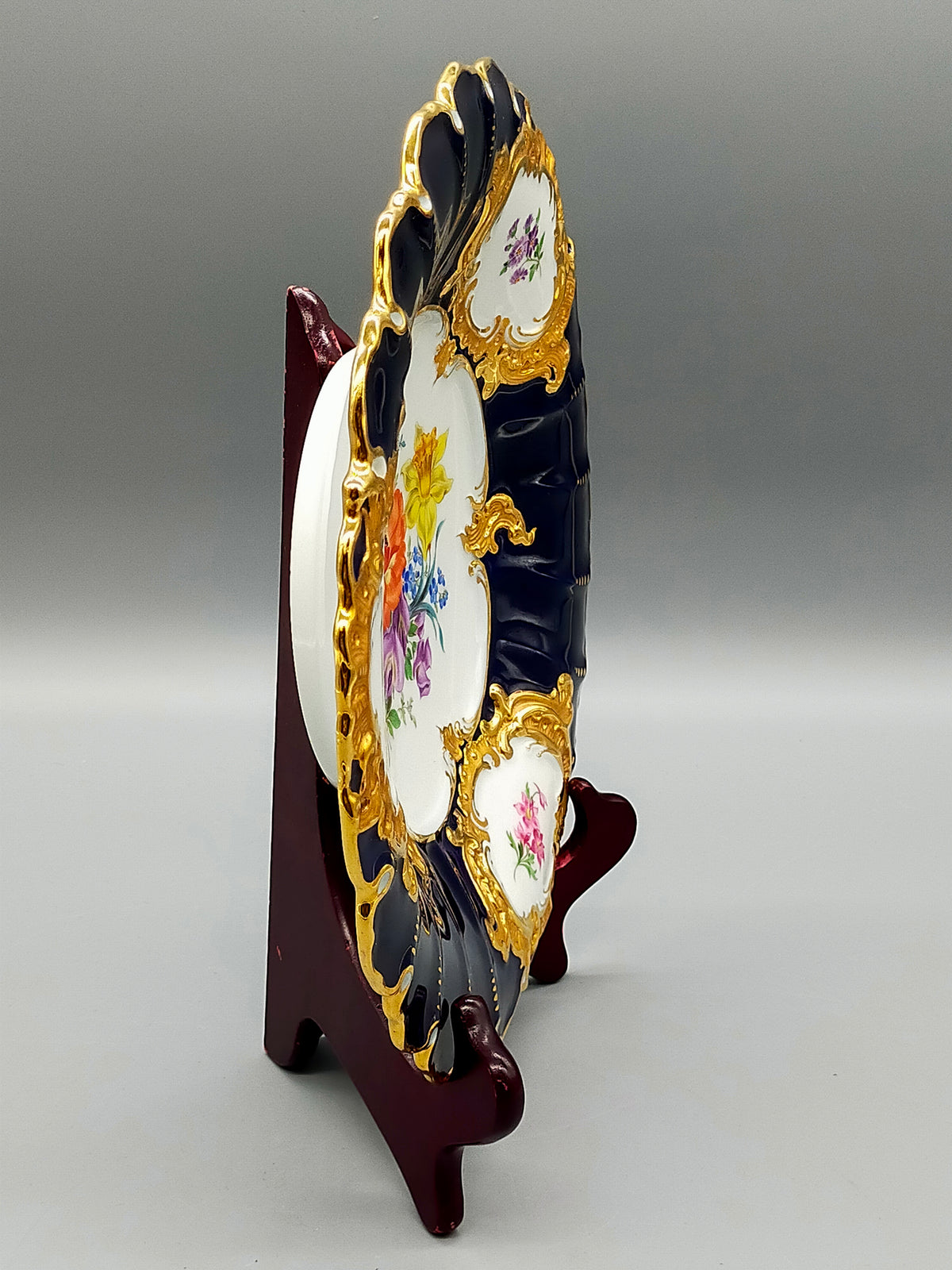 Ehemalige Meissen Porzellan Teller – Handbemalt Gold Kobaltblau