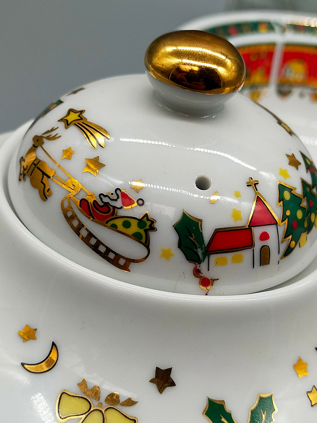 3-teiliges Porzellan Weihnachtsservice – Kanne & Schalen mit Dekor