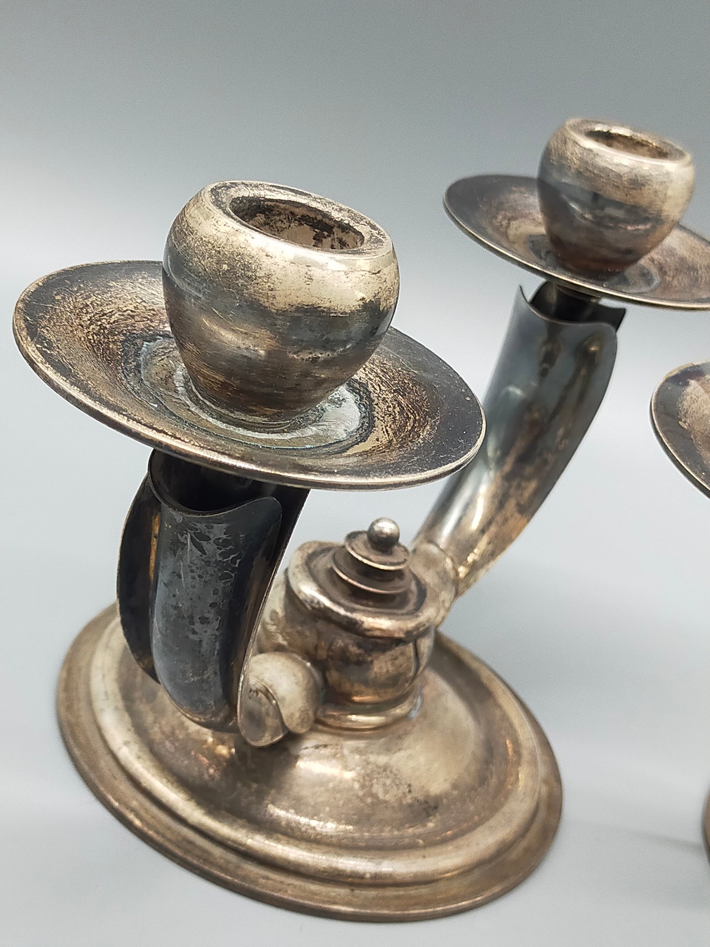 2 Versilberte Kerzenleuchter 2-flammig – Schwedisches Silber NSK
