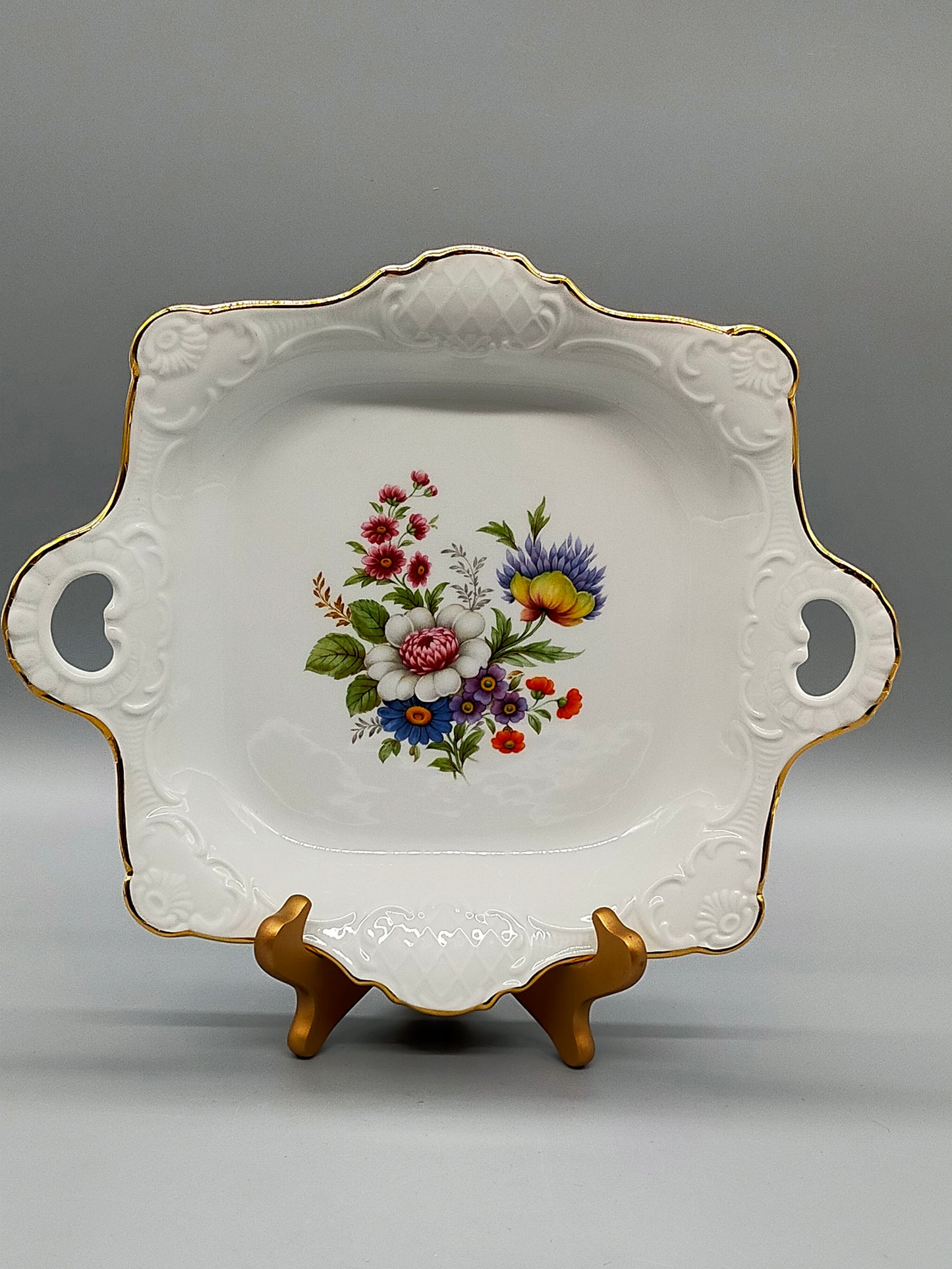 Gerold Porzellan Anrichteschale – Blumenbukett & Goldrand