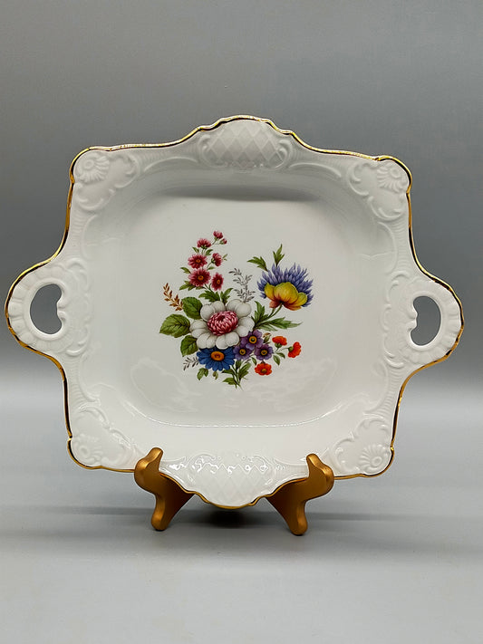 Gerold Porzellan Anrichteschale – Blumenbukett & Goldrand