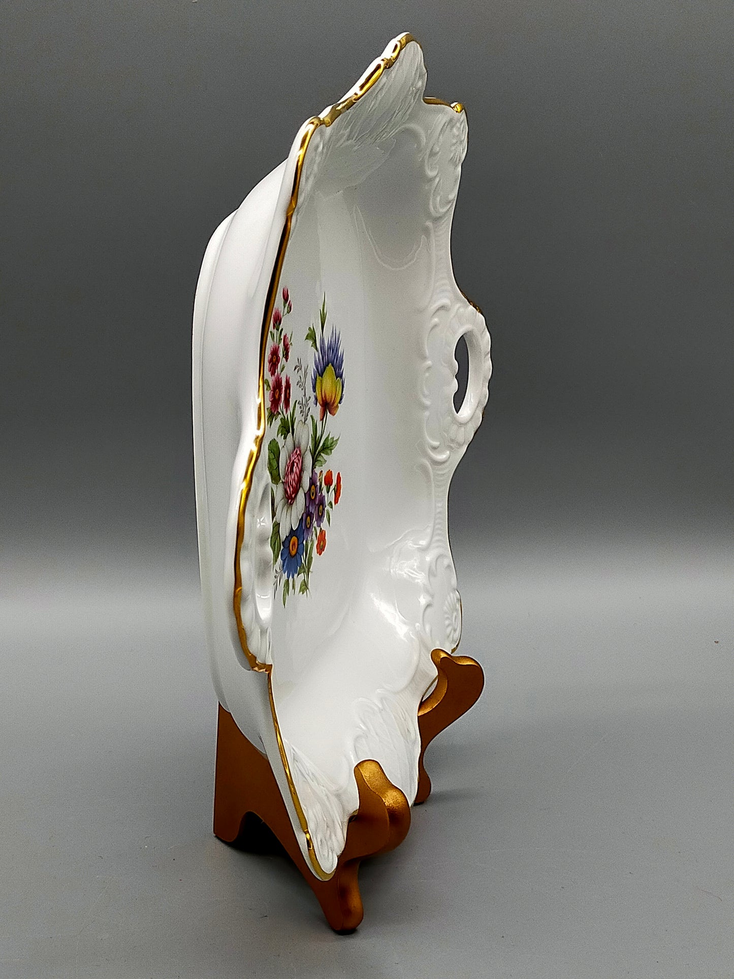 Gerold Porzellan Anrichteschale – Blumenbukett & Goldrand