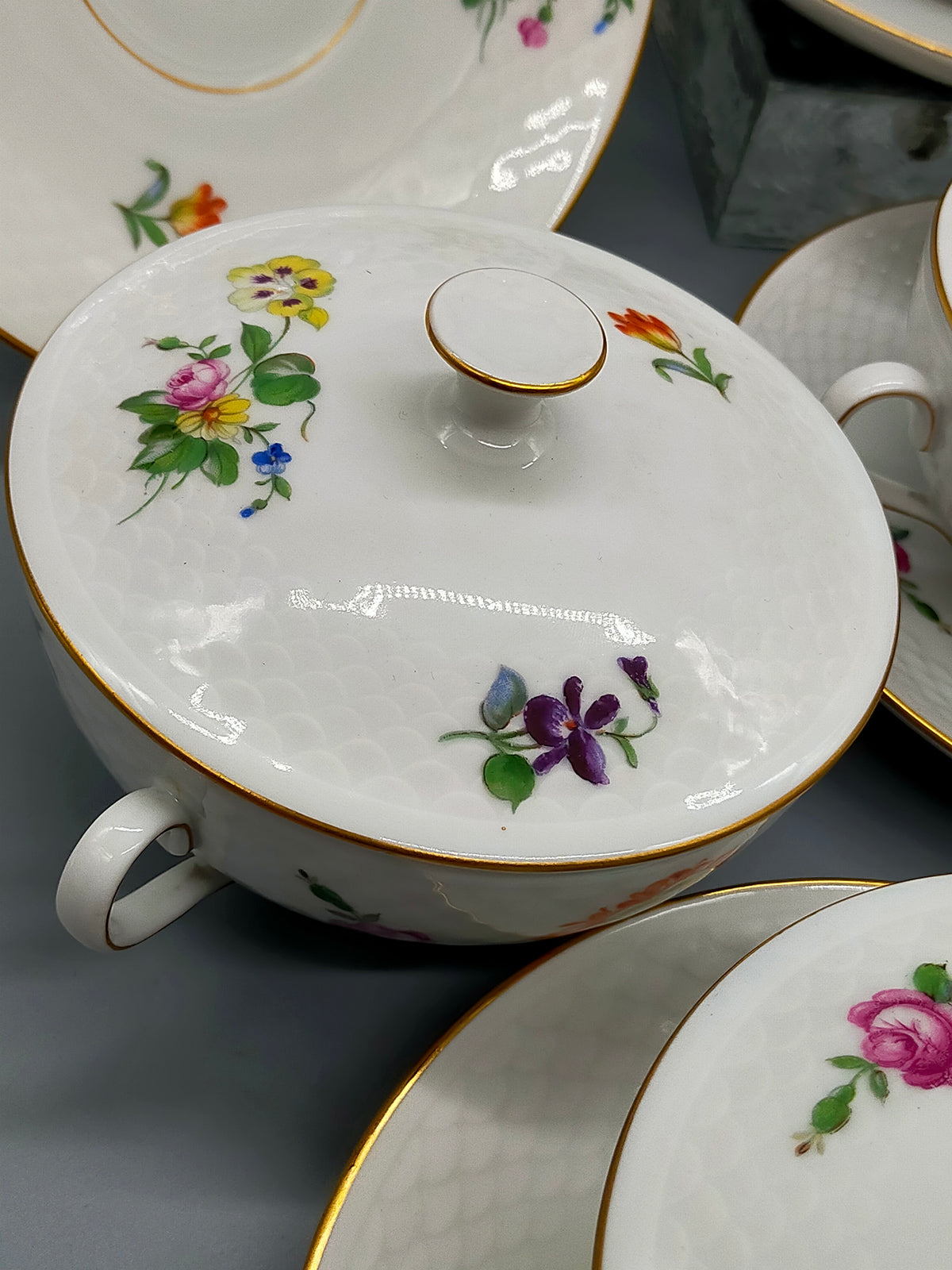 Elegante Bing & Grøndahl Suppentassen – Handbemaltes Porzellan Set