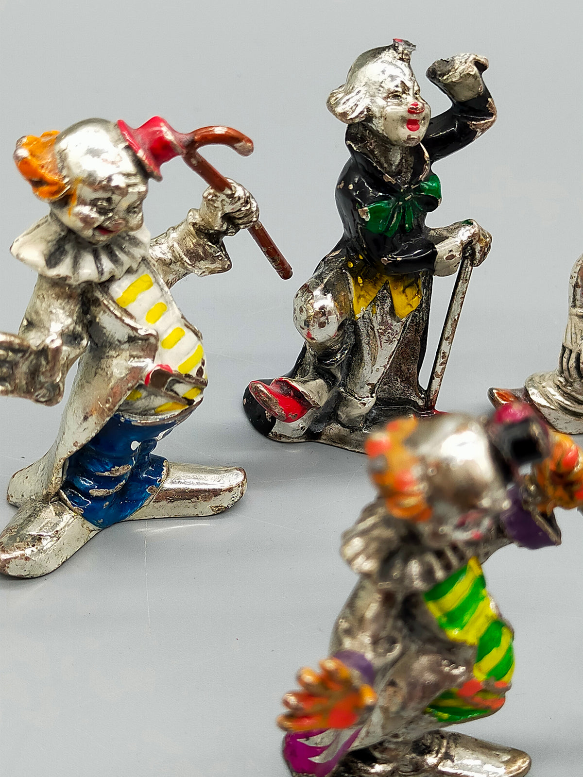 6er Set Antike Clown Figuren – Handbemalte Metall Aus Italy