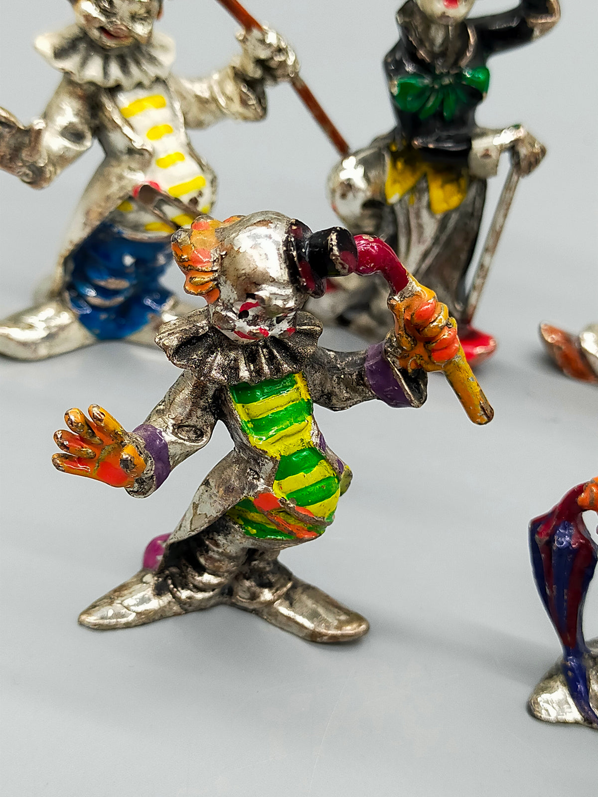 6er Set Antike Clown Figuren – Handbemalte Metall Aus Italy