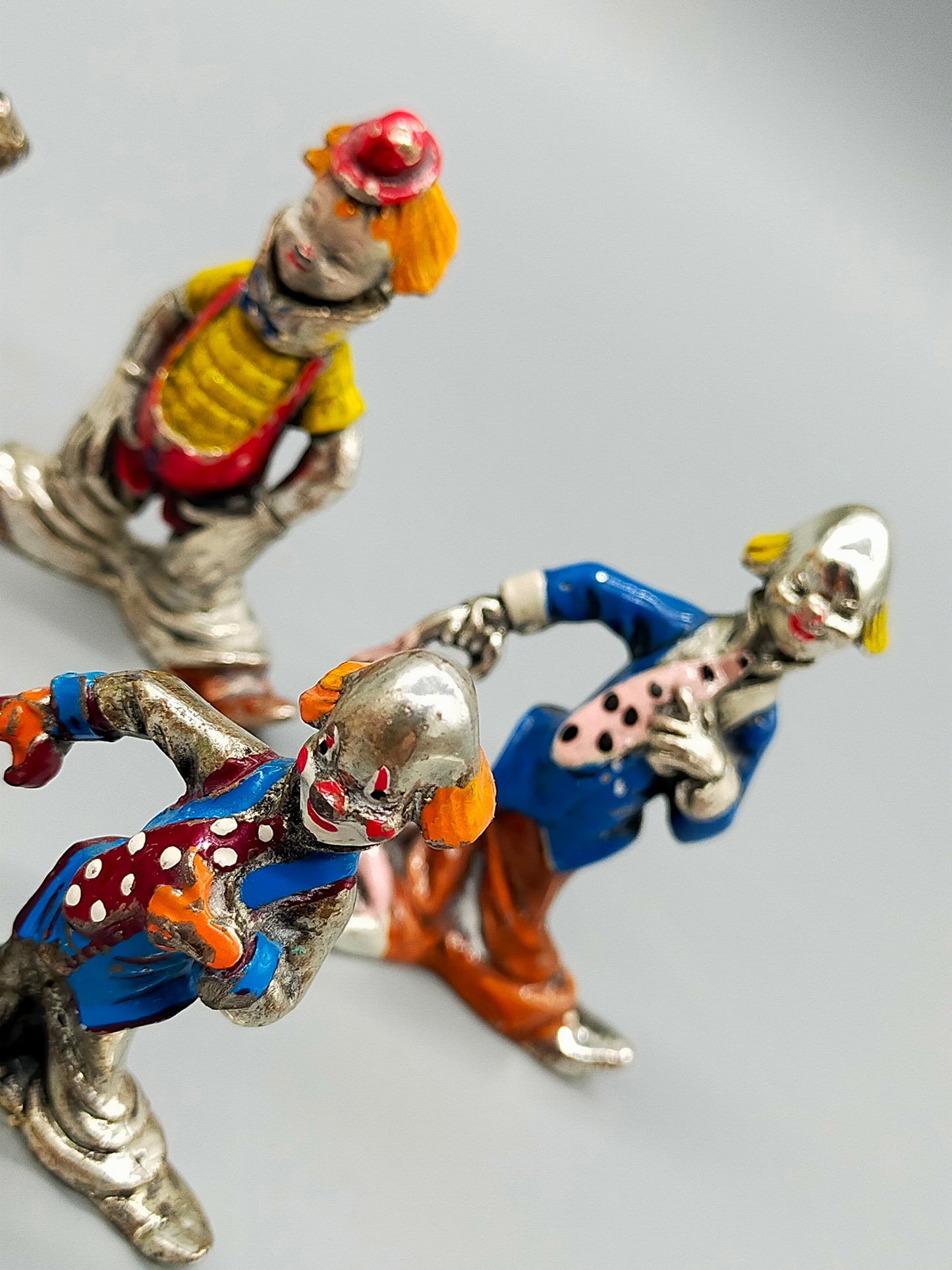 6er Set Antike Clown Figuren – Handbemalte Metall Aus Italy