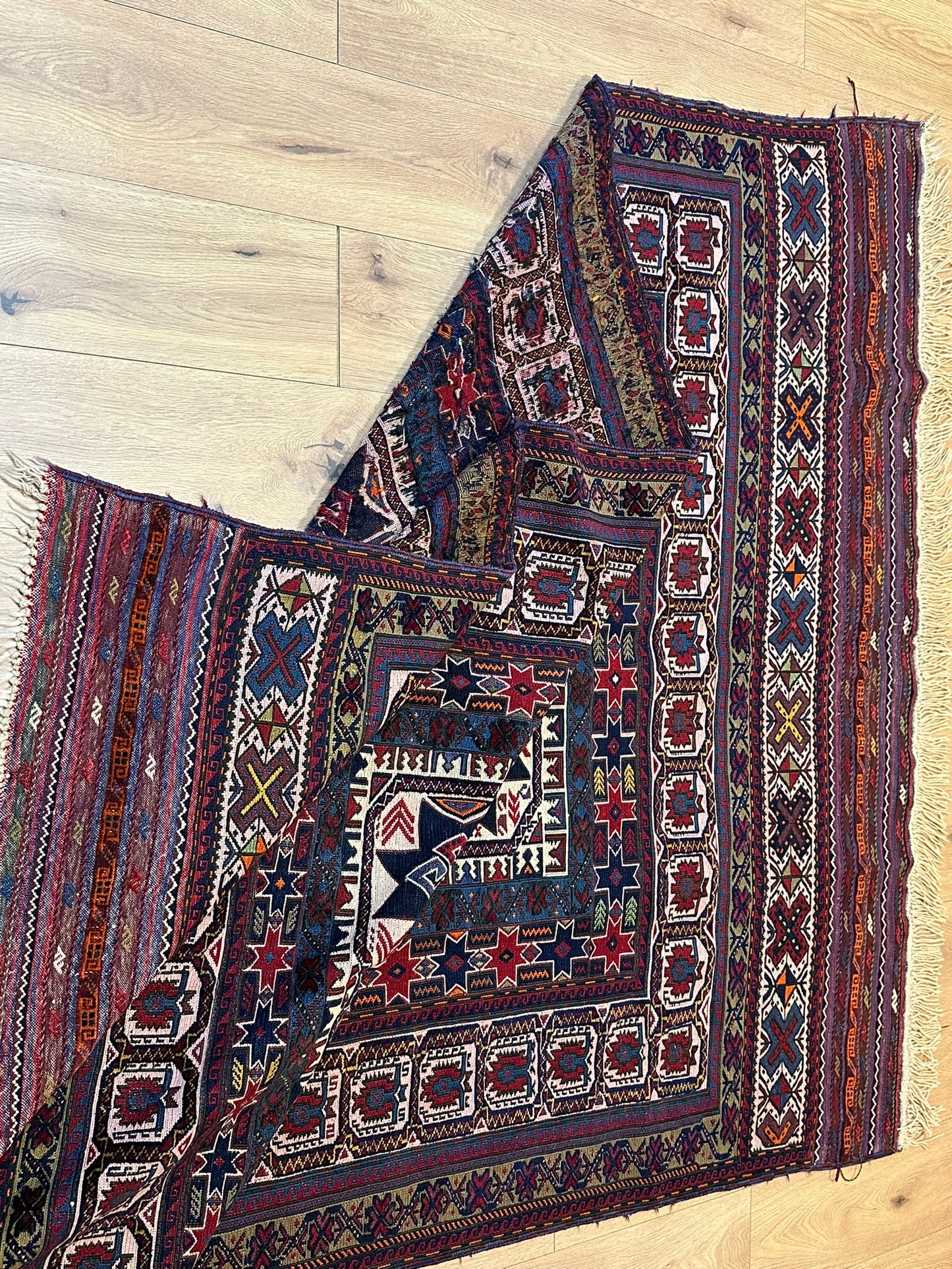 Orientteppich handgeknüpft 248x157 cm antik Kelim Sumach