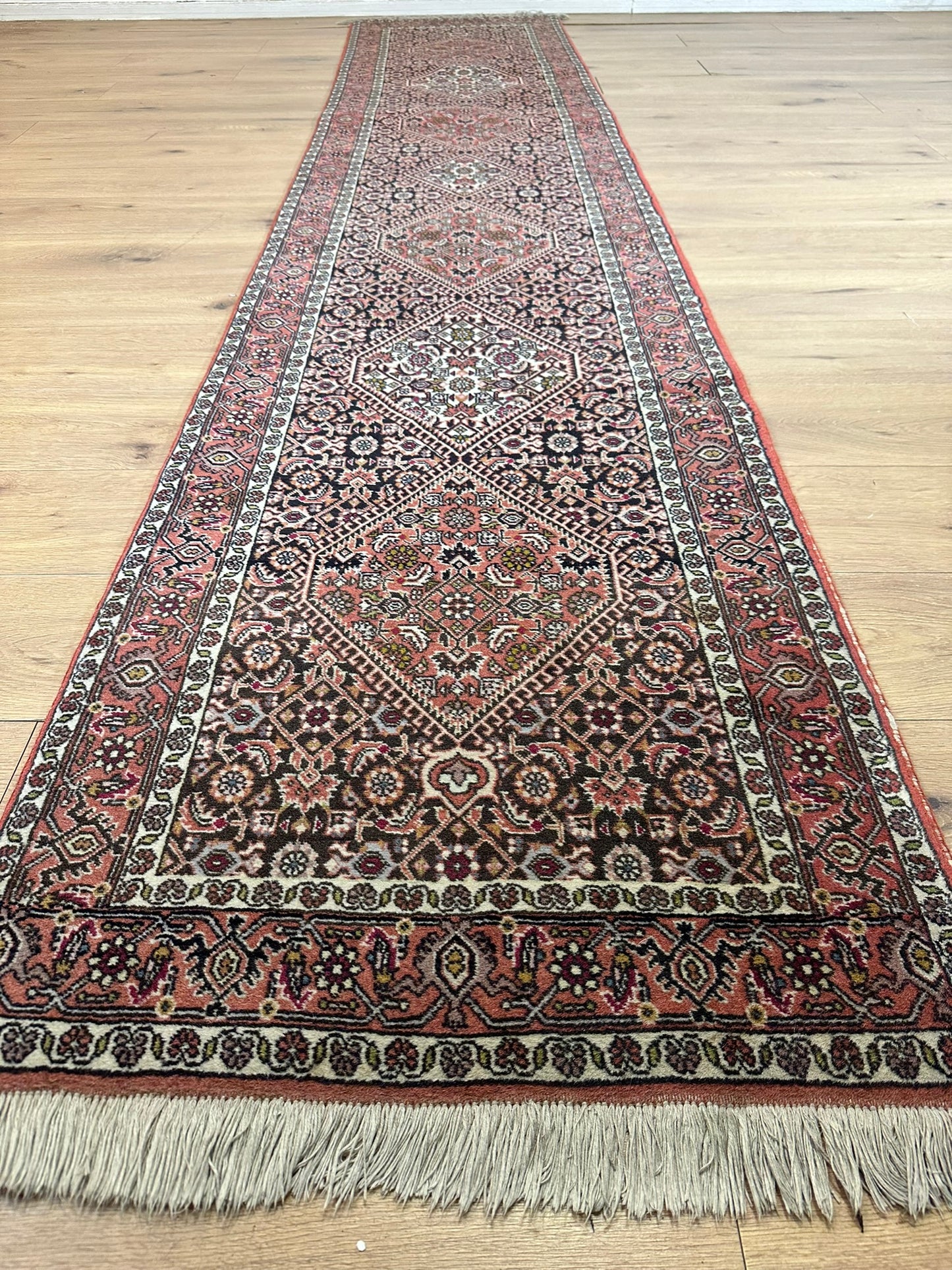 Orientteppich handgeknüpft Bidjar Zanjan Läufer 345x70 cm