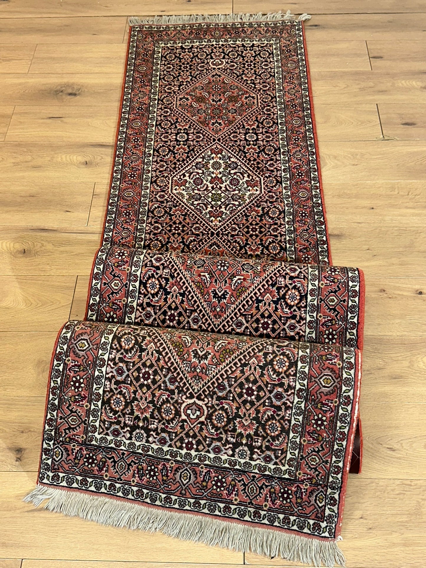 Orientteppich handgeknüpft Bidjar Zanjan Läufer 345x70 cm