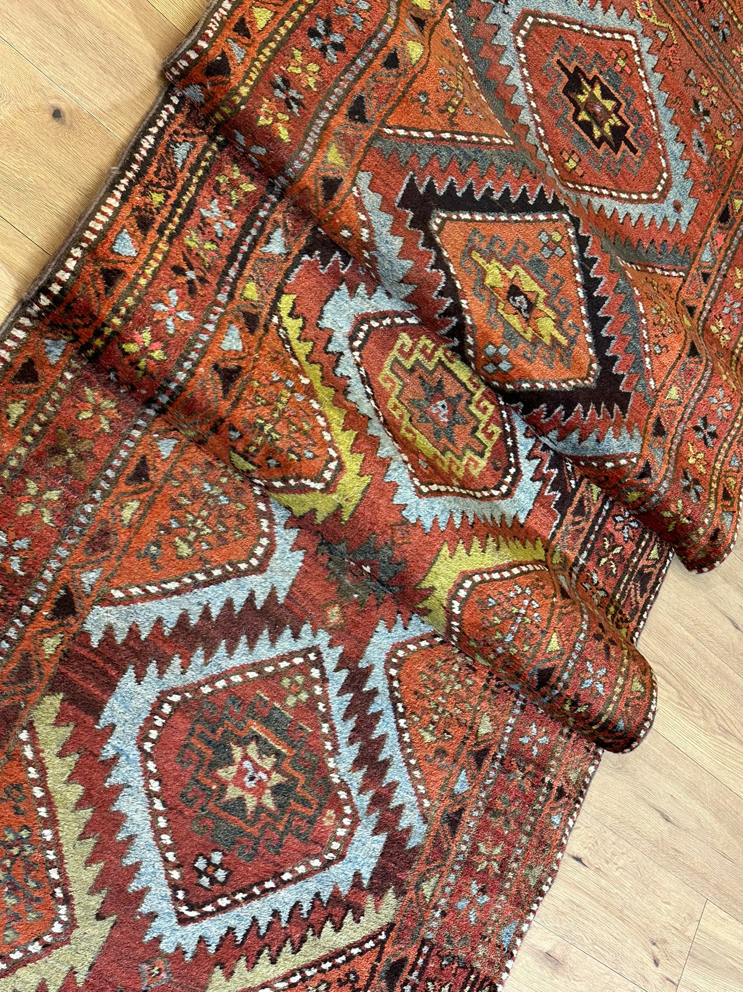 Antiker Orientteppich handgeknüpft Kazak Naturfarben Läufer 410x116 cm
