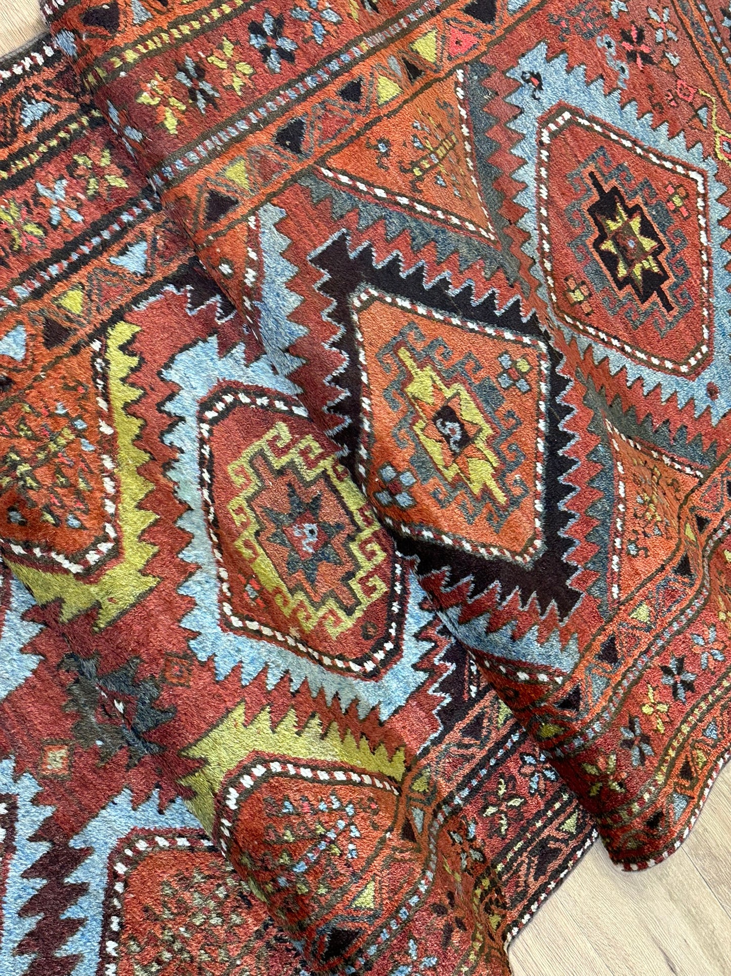 Antiker Orientteppich handgeknüpft Kazak Naturfarben Läufer 410x116 cm