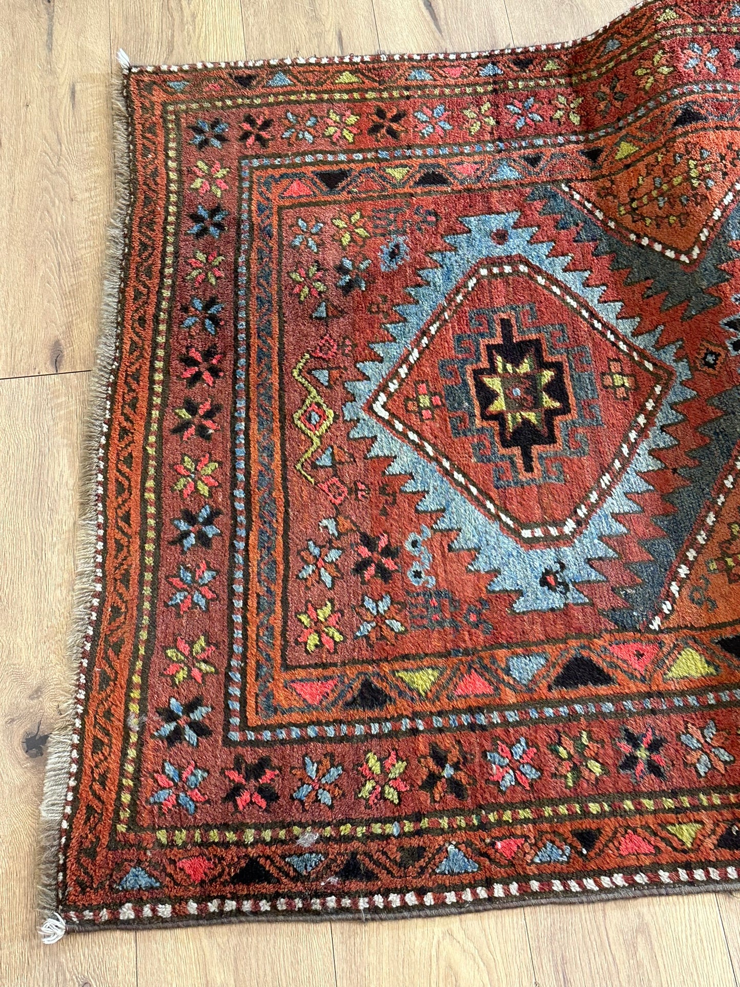 Antiker Orientteppich handgeknüpft Kazak Naturfarben Läufer 410x116 cm