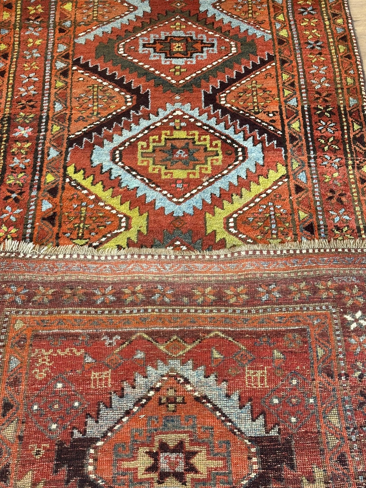 Antiker Orientteppich handgeknüpft Kazak Naturfarben Läufer 410x116 cm