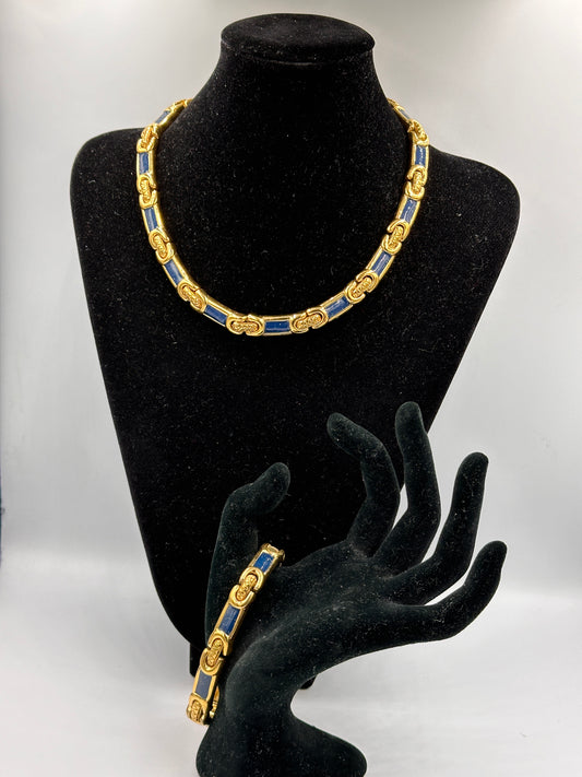 Massive vergoldete Halskette mit blauen Akzenten inklusive Armband