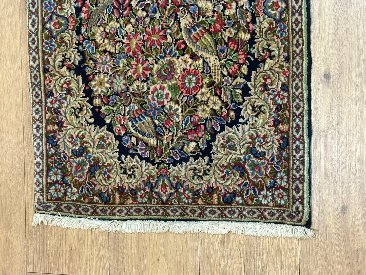 Orientteppich handgeknüpft 130 x 58 cm ANTIK Kirman Naturfarben