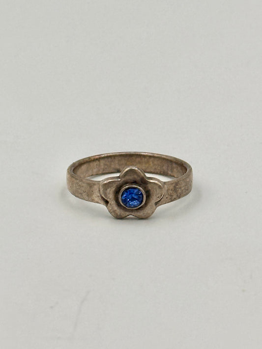 Vintage Silberring mit Blume und Blauem Edelstein - Ringgröße 49