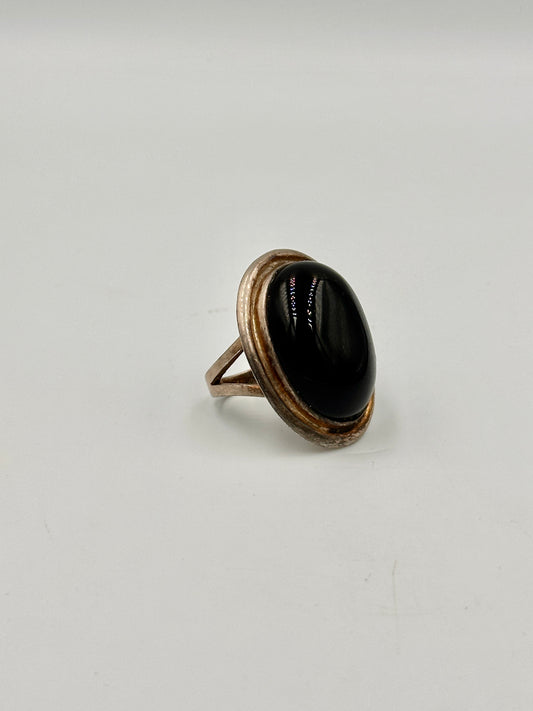 Vintage Silber 925 Oval Ring mit Onyx Stein