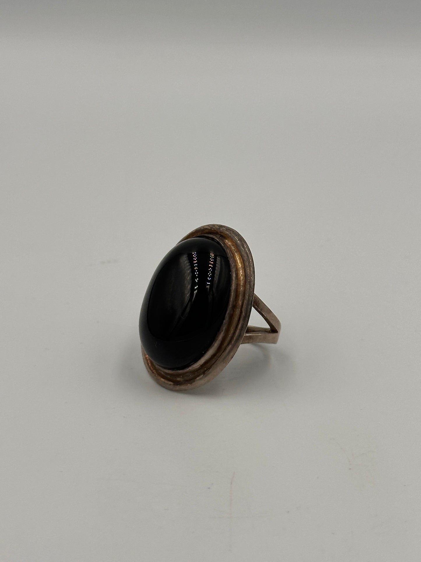 Vintage Silber 925 Oval Ring mit Onyx Stein